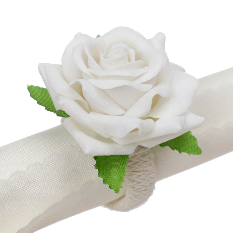 Artificial Silk Rose Napkin Rings, Bulk Set of 12, Red, Decorative Table Accessory