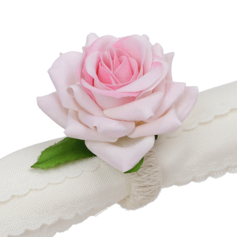 Artificial Silk Rose Napkin Rings, Bulk Set of 12, Red, Decorative Table Accessory