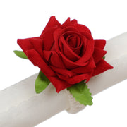 Artificial Silk Rose Napkin Rings, Bulk Set of 12, Red, Decorative Table Accessory