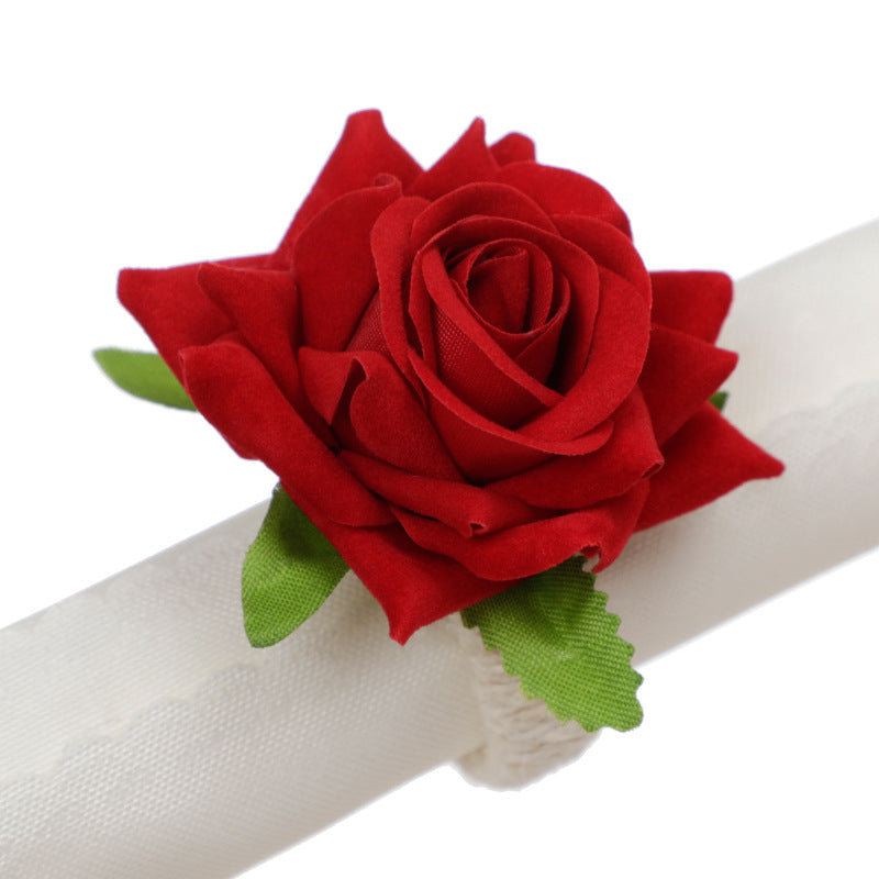 Artificial Silk Rose Napkin Rings, Bulk Set of 12, Red, Decorative Table Accessory