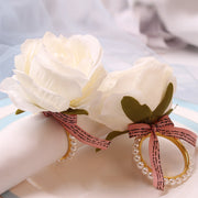 12 Pcs Handmade Artificial Rose Napkin Rings with Pearl Buckles Bulk Set