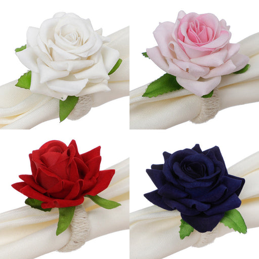Artificial Silk Rose Napkin Rings, Bulk Set of 12, Red, Decorative Table Accessory