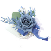 Handmade Blue Rose Wrist Corsage, 1 Pc, Artificial Silk Flower for Wedding Prom