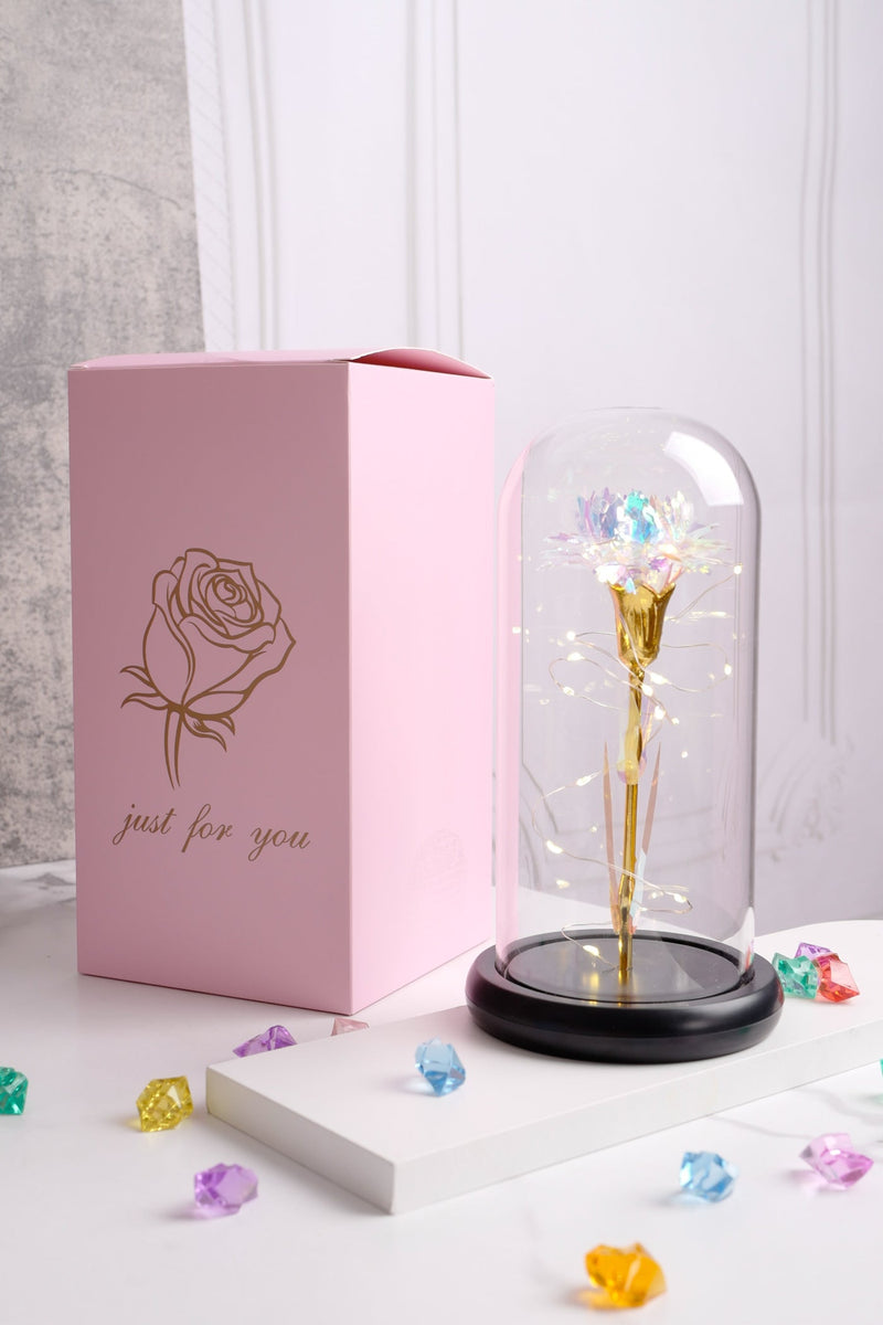 Artificial Silk Carnation Flowers with LED Light in Gift Box, Colorful Mother's Day Decoration
