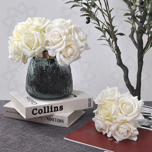 10 Inch Artificial Rose Bouquet, 10 Stems Real Touch Silk Flowers for Table Decorations