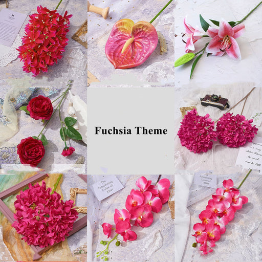 Fuchsia Pink Silk Artificial Flowers Bulk Collection for Decor, Multiple Stems