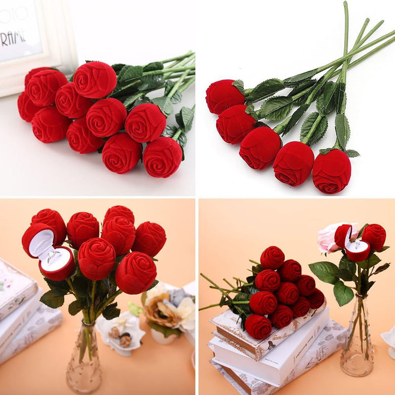 Red Rose Ring Box for Proposal Wedding Ceremony, Bulk Quantity, Artificial Flowers
