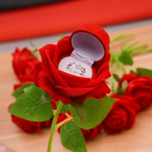 Red Rose Ring Box for Proposal Wedding Ceremony, Bulk Quantity, Artificial Flowers
