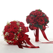 7 Inch Red Artificial Rose Bouquet 12 Stems Round Bulk Wedding Valentine's Day Flowers
