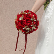 7 Inch Red Artificial Rose Bouquet 12 Stems Round Bulk Wedding Valentine's Day Flowers