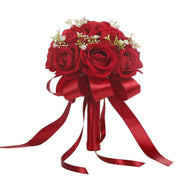 7 Inch Red Artificial Rose Bouquet 12 Stems Round Bulk Wedding Valentine's Day Flowers