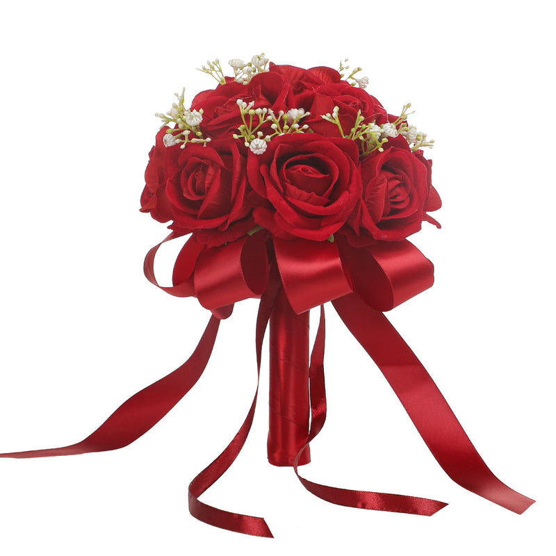 7 Inch Red Artificial Rose Bouquet 12 Stems Round Bulk Wedding Valentine's Day Flowers
