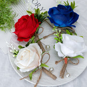 Rose Boutonnieres with Pearl Pins, Bulk Wedding Flowers, Artificial, 12 Pcs