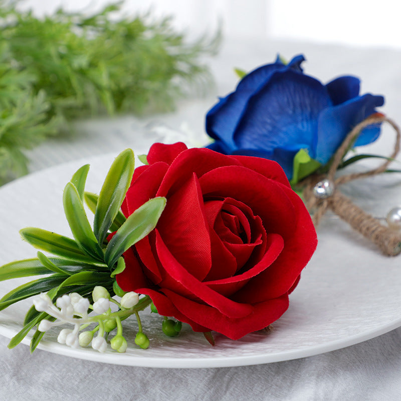 Rose Boutonnieres with Pearl Pins, Bulk Wedding Flowers, Artificial, 12 Pcs