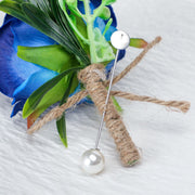 Rose Boutonnieres with Pearl Pins, Bulk Wedding Flowers, Artificial, 12 Pcs
