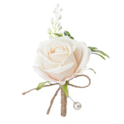 Rose Boutonnieres with Pearl Pins, Bulk Wedding Flowers, Artificial, 12 Pcs