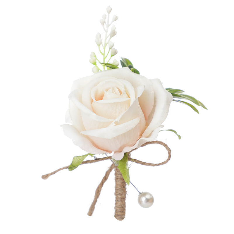 Rose Boutonnieres with Pearl Pins, Bulk Wedding Flowers, Artificial, 12 Pcs