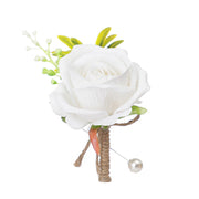 Rose Boutonnieres with Pearl Pins, Bulk Wedding Flowers, Artificial, 12 Pcs