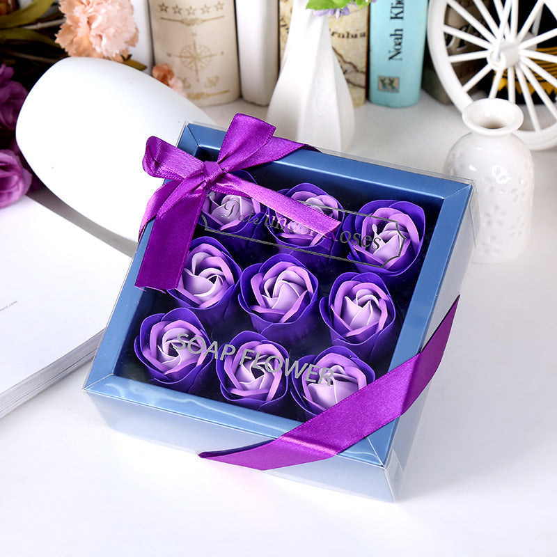 10 Pcs Artificial Soap Rose Flowers Gift Box Valentine's Day Holiday Party Decor