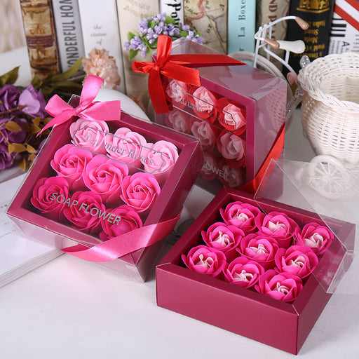 10 Pcs Artificial Soap Rose Flowers Gift Box Valentine's Day Holiday Party Decor