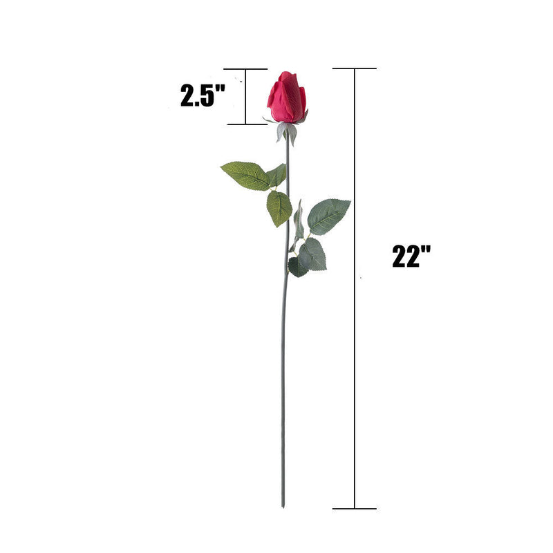 22 Inch Artificial Rose Bud Stems, 22 Pcs Real Touch Lifelike Silk Roses