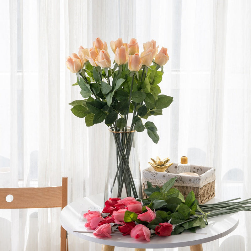 22 Inch Artificial Rose Bud Stems, 22 Pcs Real Touch Lifelike Silk Roses