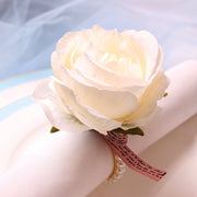 12 Pcs Handmade Artificial Rose Napkin Rings with Pearl Buckles Bulk Set
