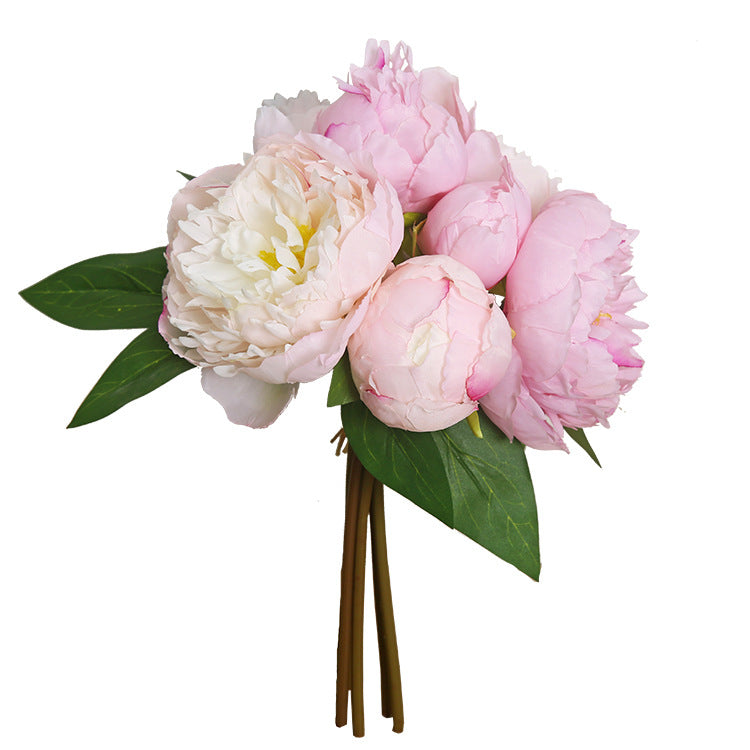10 Inch Pink Peony Bouquet 10 Pcs Artificial Silk Flowers Bulk Wholesale