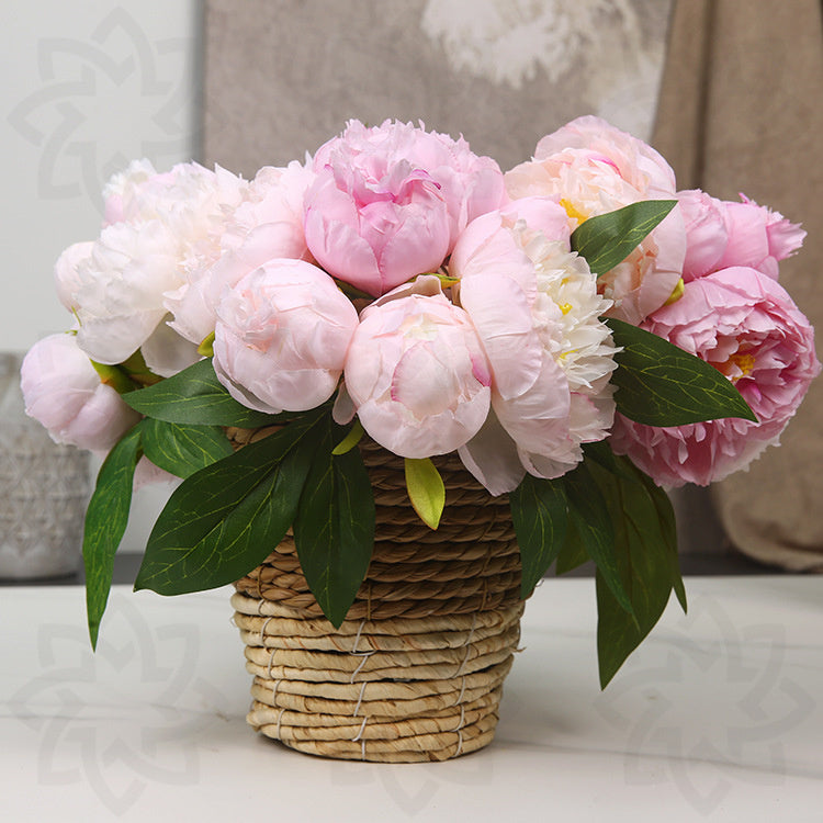 10 Inch Pink Peony Bouquet 10 Pcs Artificial Silk Flowers Bulk Wholesale
