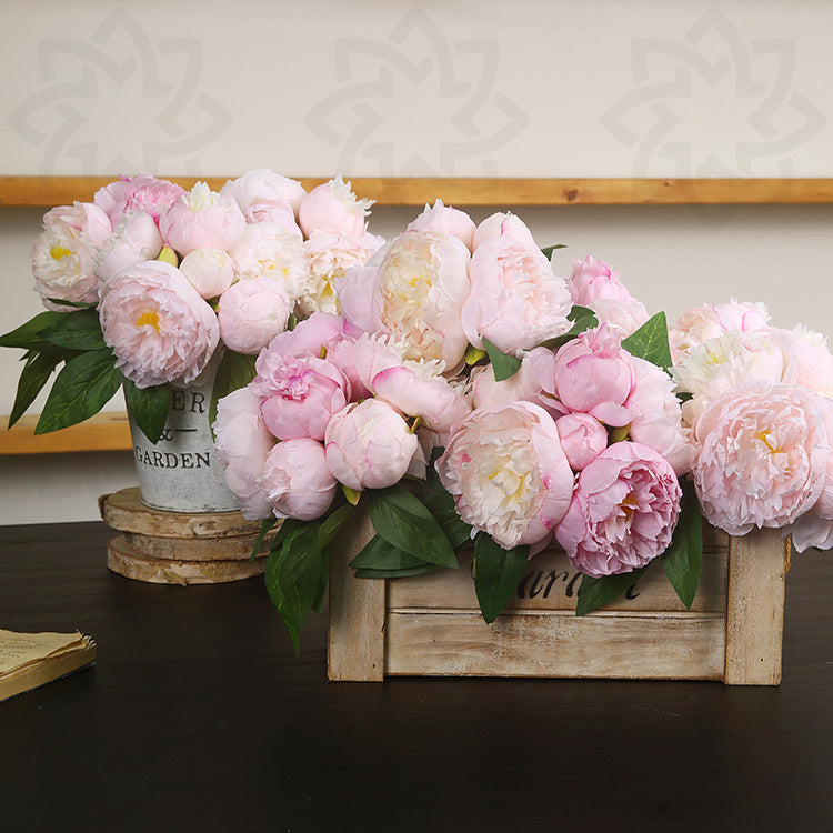 10 Inch Pink Peony Bouquet 10 Pcs Artificial Silk Flowers Bulk Wholesale