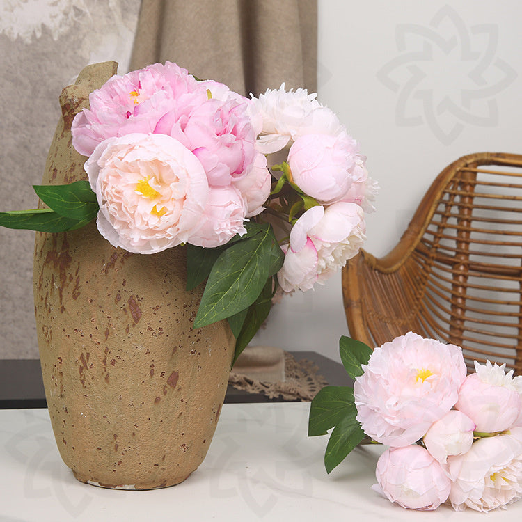 10 Inch Pink Peony Bouquet 10 Pcs Artificial Silk Flowers Bulk Wholesale