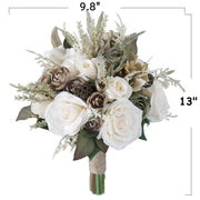 9 Inch Beige Vintage French Bridal Rose Bouquets, 10 Pcs Artificial Wedding Flowers
