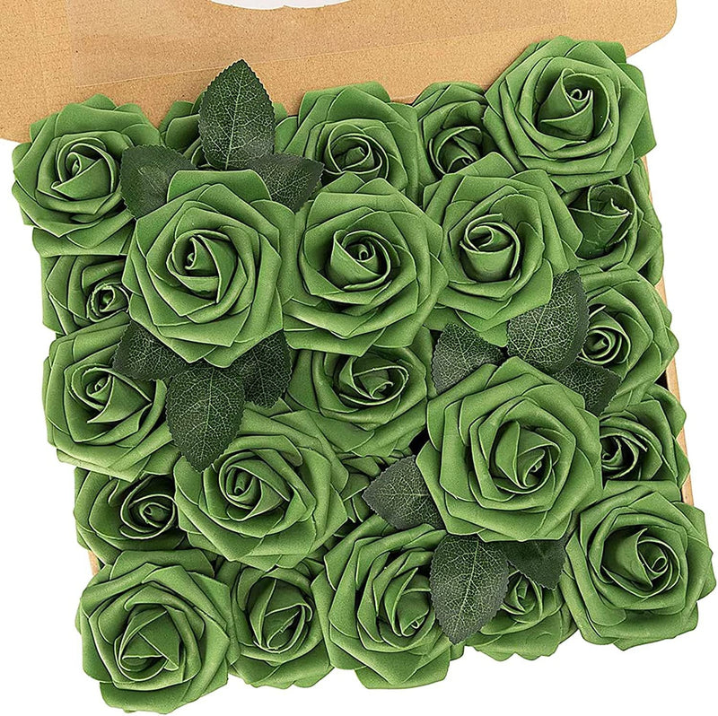25 Pcs Artificial Foam Roses with Stems White 12 Inch Realistic DIY Wedding Bouquet Centerpieces