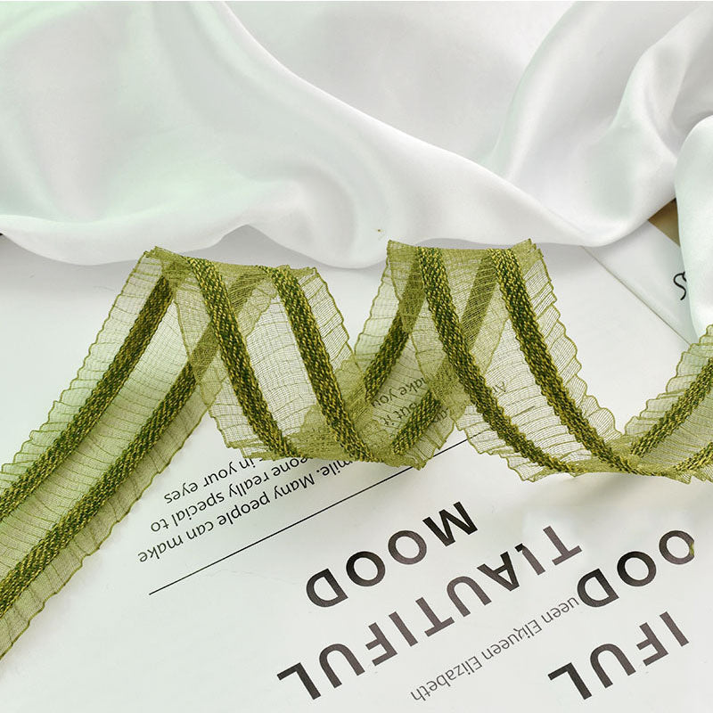 39 Inch Sage Green Handmade Fringe Chiffon Silk Ribbon for Wedding Crafts Bulk Quantity
