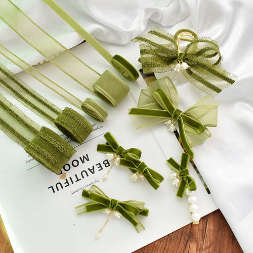 39 Inch Sage Green Handmade Fringe Chiffon Silk Ribbon for Wedding Crafts Bulk Quantity