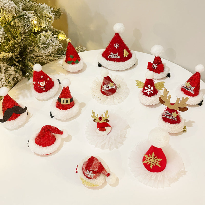 11 Styles Glitter Santa Hat Christmas Tree Ornaments with Clips Bulk Set