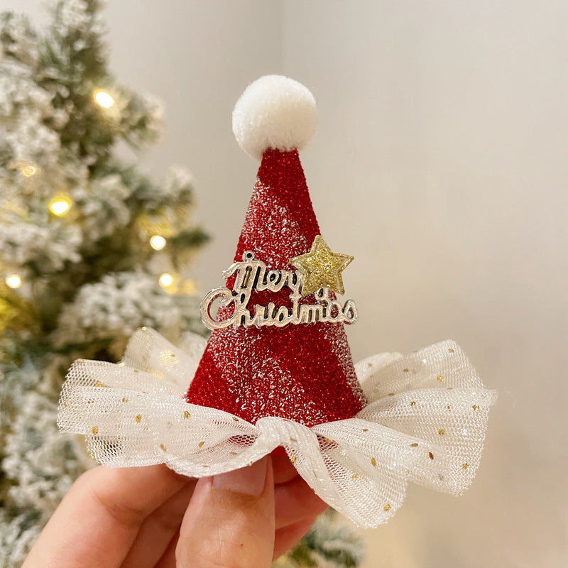 11 Styles Glitter Santa Hat Christmas Tree Ornaments with Clips Bulk Set