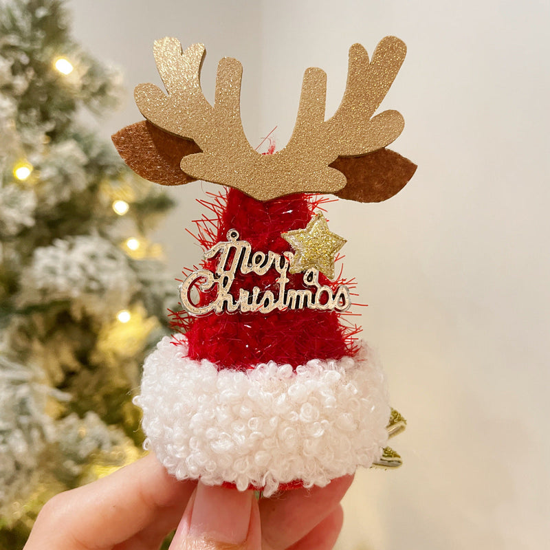 11 Styles Glitter Santa Hat Christmas Tree Ornaments with Clips Bulk Set