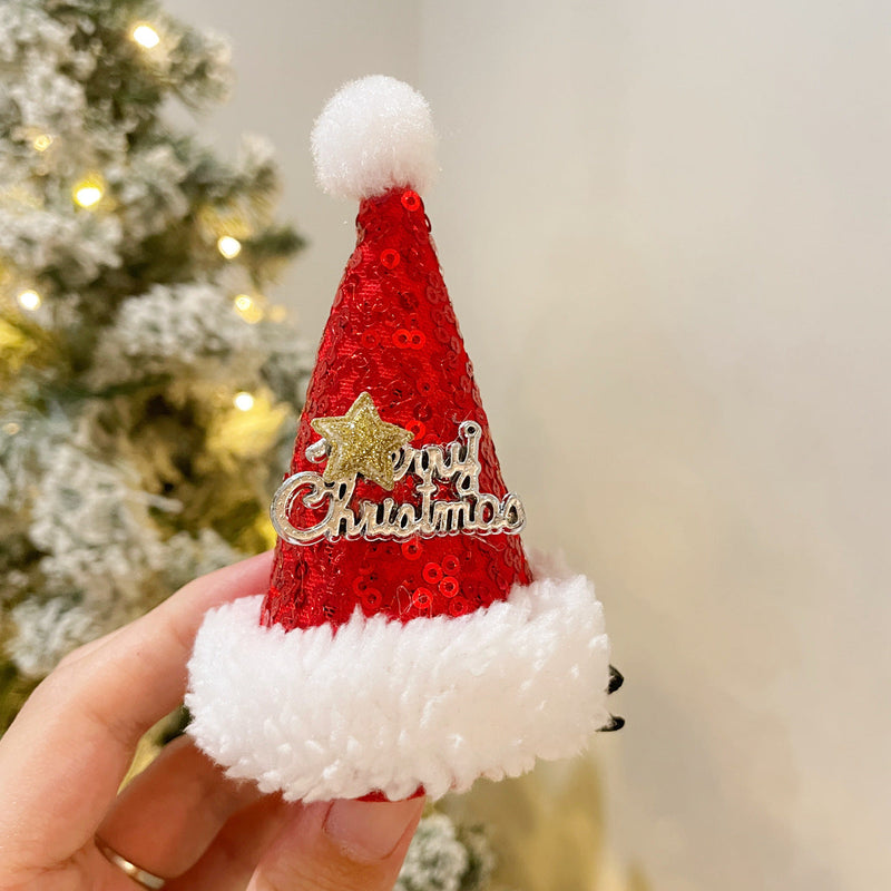 11 Styles Glitter Santa Hat Christmas Tree Ornaments with Clips Bulk Set