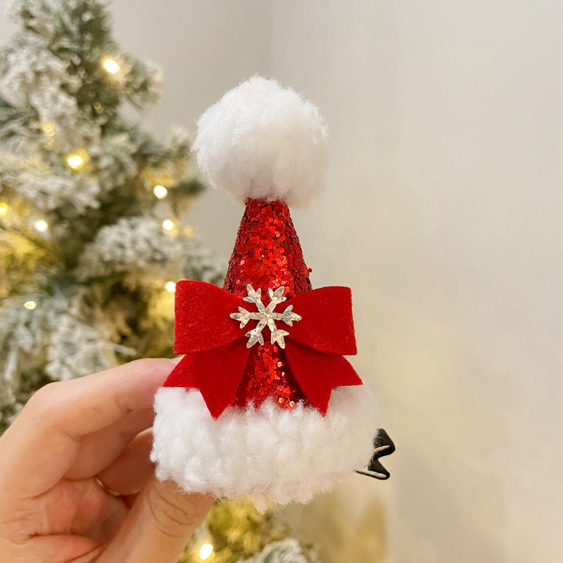 11 Styles Glitter Santa Hat Christmas Tree Ornaments with Clips Bulk Set