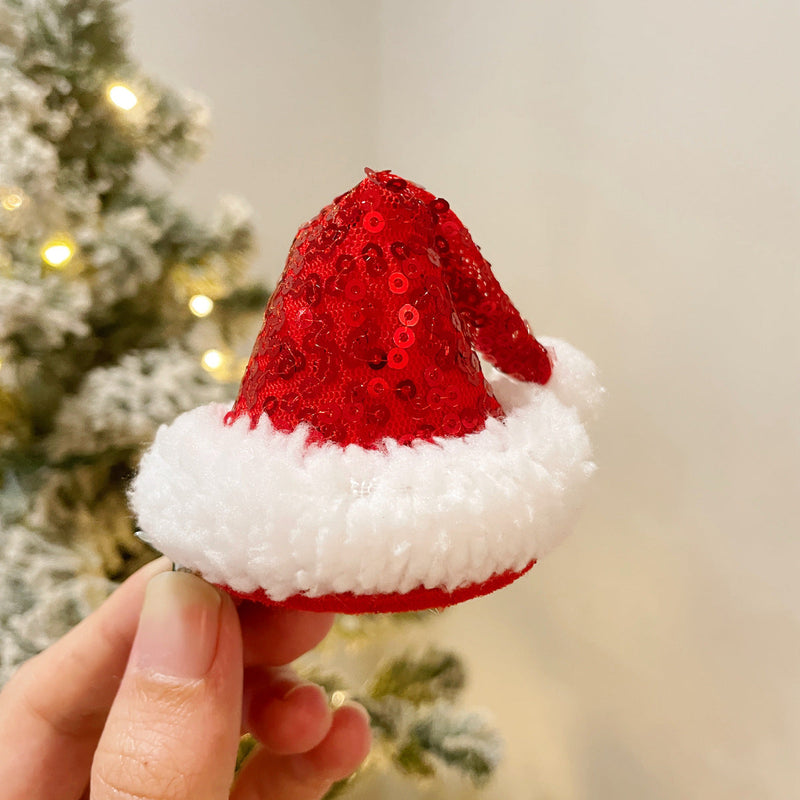 11 Styles Glitter Santa Hat Christmas Tree Ornaments with Clips Bulk Set