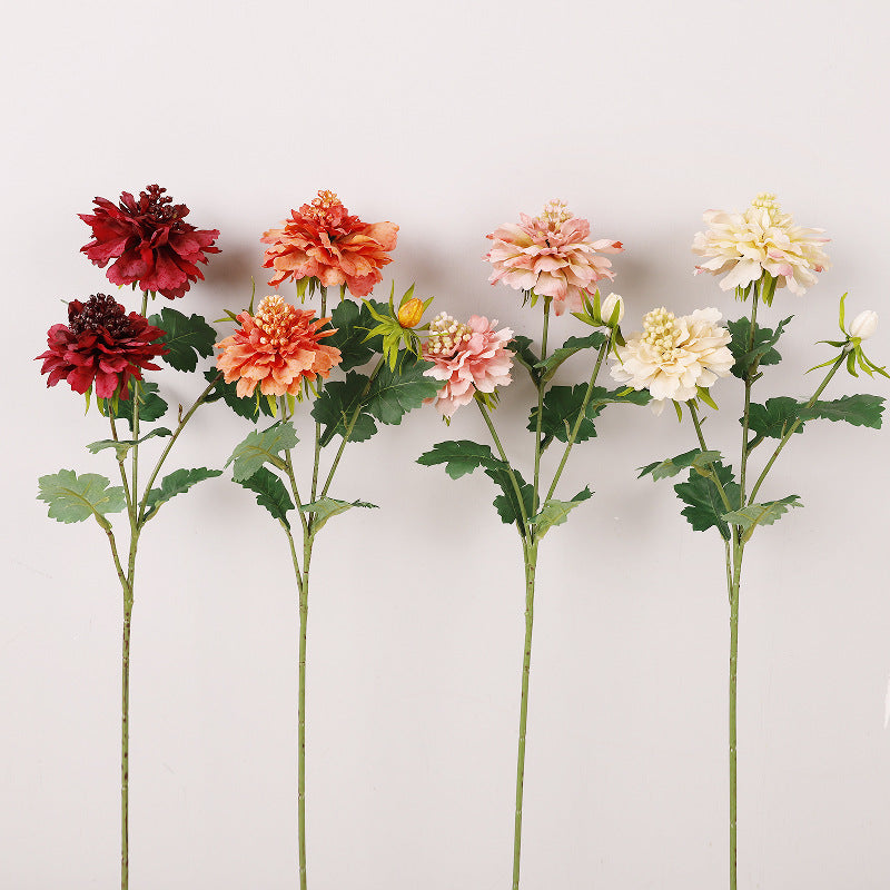 6 Pcs 14.5 Inch Artificial Silk Scabiosa Flower Stems Fall Decor Spray