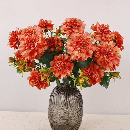 6 Pcs 14.5 Inch Artificial Silk Scabiosa Flower Stems Fall Decor Spray