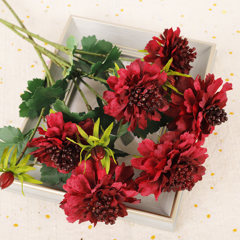 6 Pcs 14.5 Inch Artificial Silk Scabiosa Flower Stems Fall Decor Spray