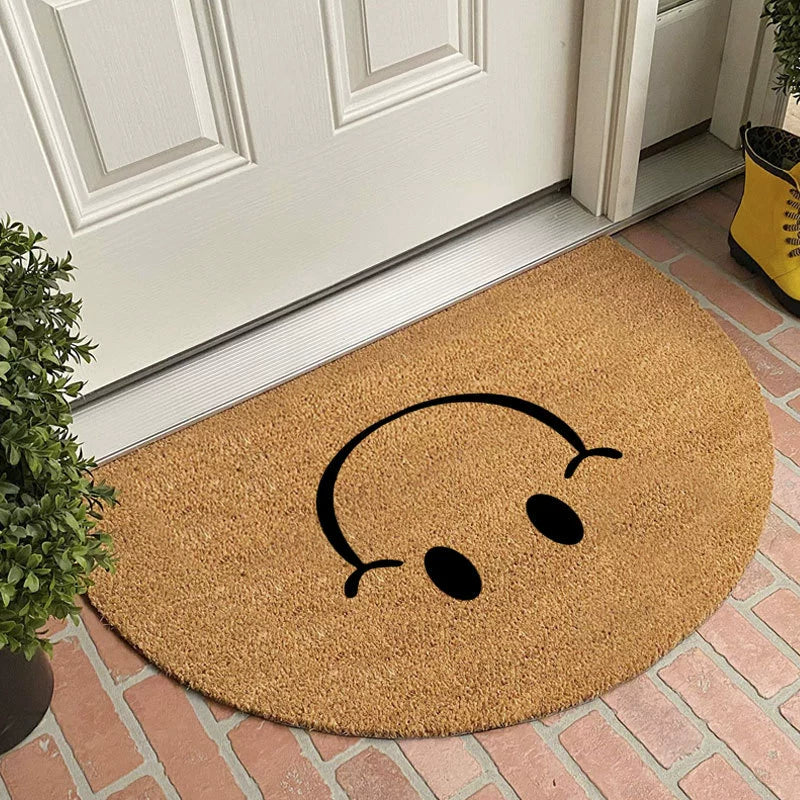 Semi-Circular Coir-Like Door Mat, 23.6x35.4 Inch Entryway Rug for Dirt Trapping, Non-Slip Welcome Mat