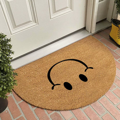 Semi-Circular Coir-Like Door Mat, 23.6x35.4 Inch Entryway Rug for Dirt Trapping, Non-Slip Welcome Mat