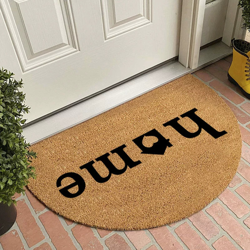 Semi-Circular Coir-Like Door Mat, 23.6x35.4 Inch Entryway Rug for Dirt Trapping, Non-Slip Welcome Mat