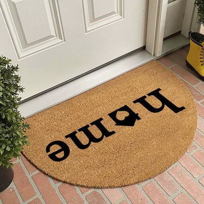 Semi-Circular Coir-Like Door Mat, 23.6x35.4 Inch Entryway Rug for Dirt Trapping, Non-Slip Welcome Mat