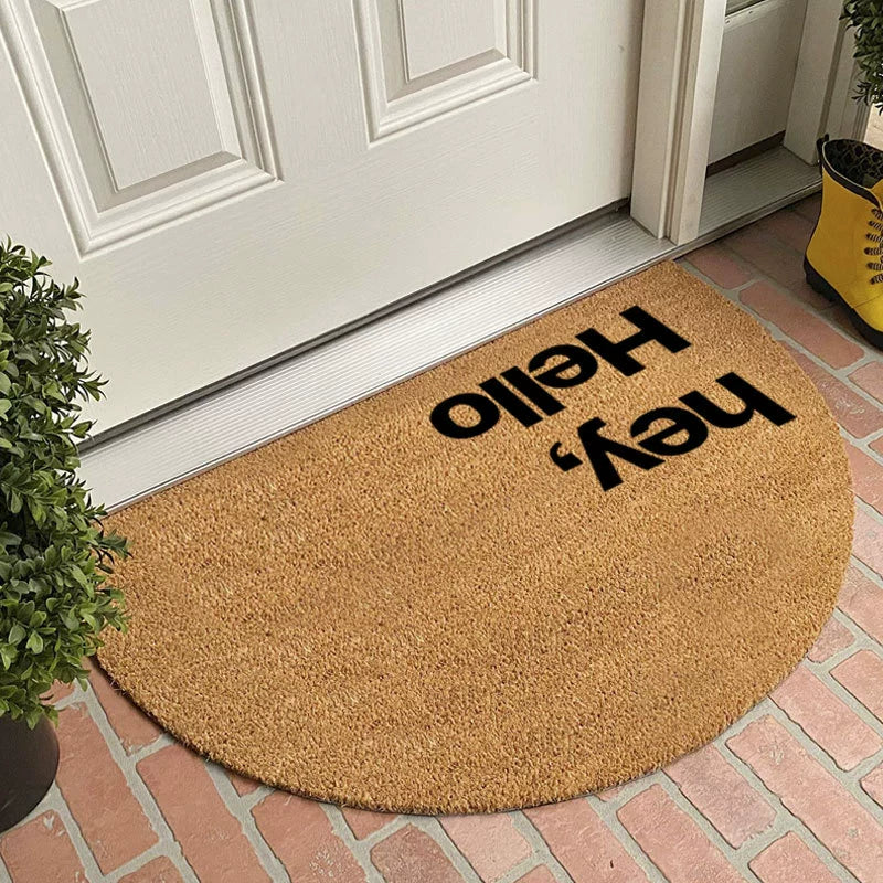Semi-Circular Coir-Like Door Mat, 23.6x35.4 Inch Entryway Rug for Dirt Trapping, Non-Slip Welcome Mat