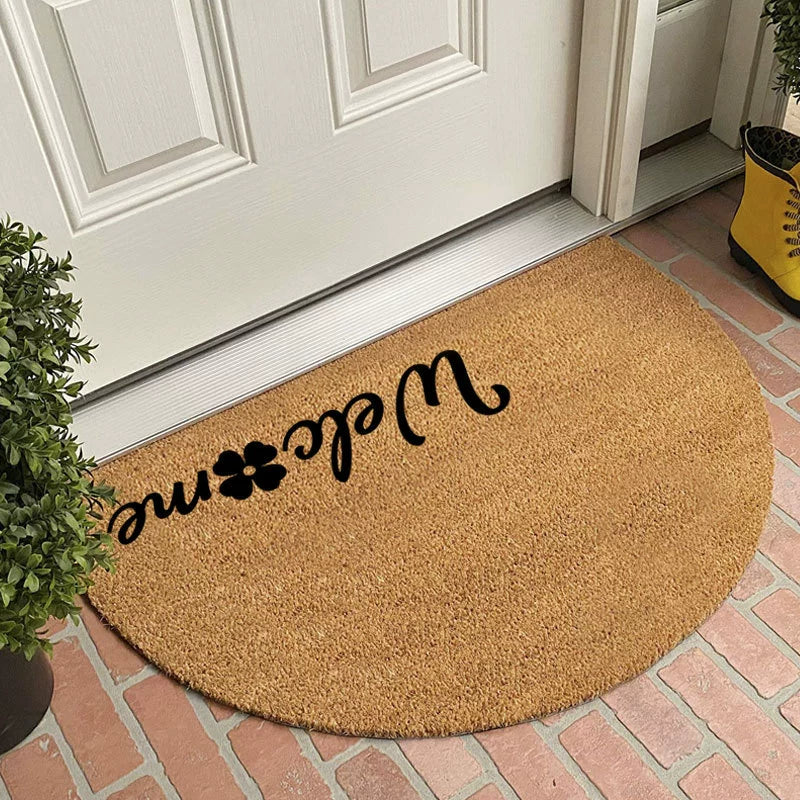 Semi-Circular Coir-Like Door Mat, 23.6x35.4 Inch Entryway Rug for Dirt Trapping, Non-Slip Welcome Mat